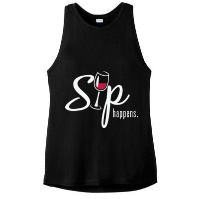 Sip Happens Wine Sarcastic Wine Fan Lovers Design Ladies PosiCharge Tri-Blend Wicking Tank