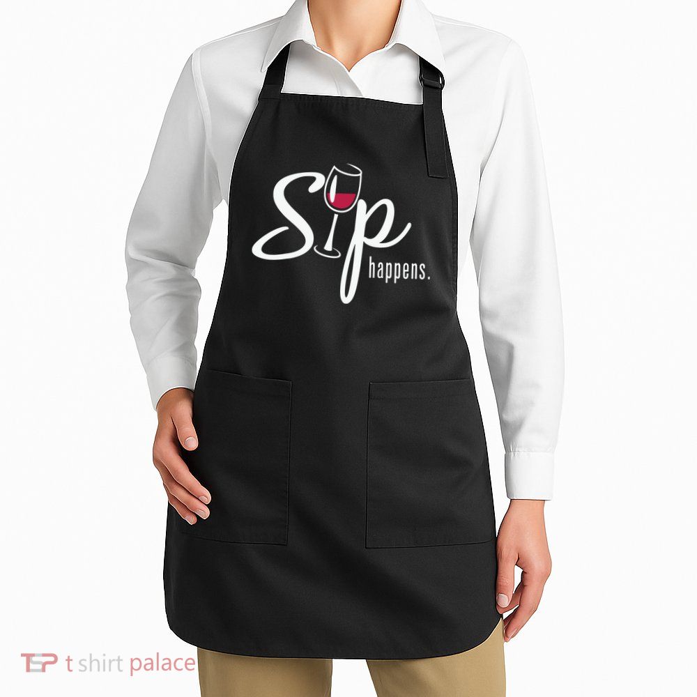 Sip Happens Wine Sarcastic Wine Fan Lovers Design Apron