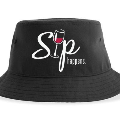 Sip Happens Wine Sarcastic Wine Fan Lovers Design Sustainable Bucket Hat