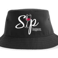 Sip Happens Wine Sarcastic Wine Fan Lovers Design Sustainable Bucket Hat