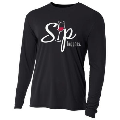 Sip Happens Wine Sarcastic Wine Fan Lovers Design Cooling Performance Long Sleeve Crew