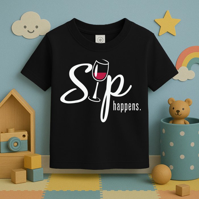 Sip Happens Wine Sarcastic Wine Fan Lovers Design Toddler T-Shirt