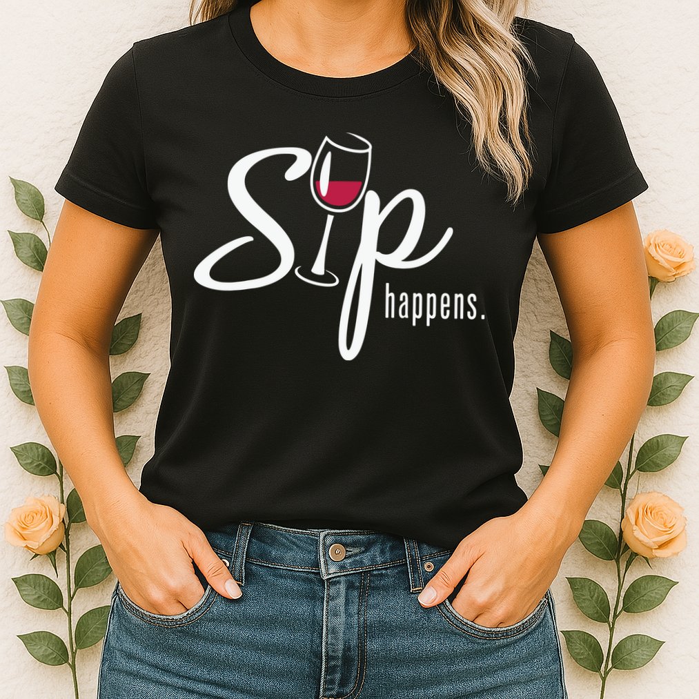 Sip Happens Wine Sarcastic Wine Fan Lovers Design Womens T-Shirt