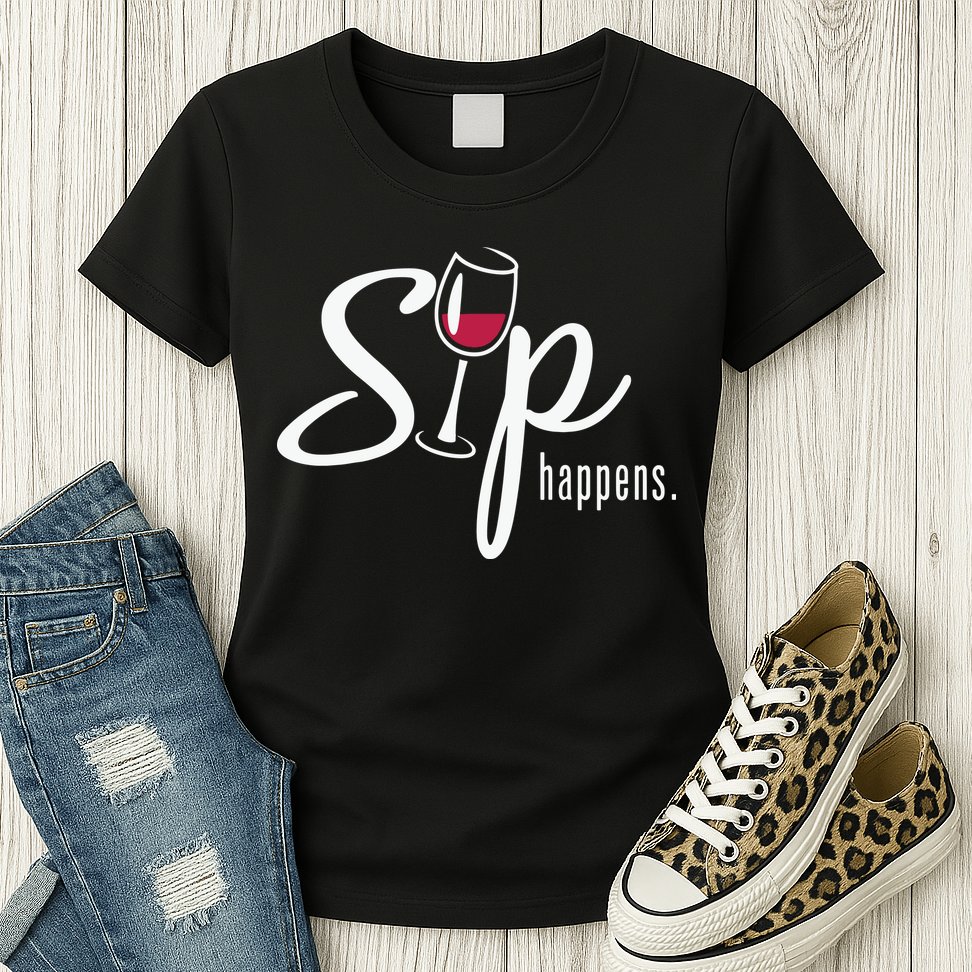 Sip Happens Wine Sarcastic Wine Fan Lovers Design Womens T-Shirt