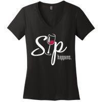 Sip Happens Wine Sarcastic Wine Fan Lovers Design Women's V-Neck T-Shirt