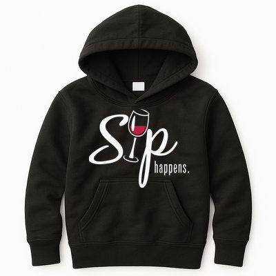 Sip Happens Wine Sarcastic Wine Fan Lovers Design Kids Hoodie