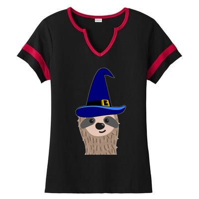 Scary Halloween Wizard Hat Sloth Gift Ladies Halftime Notch Neck Tee