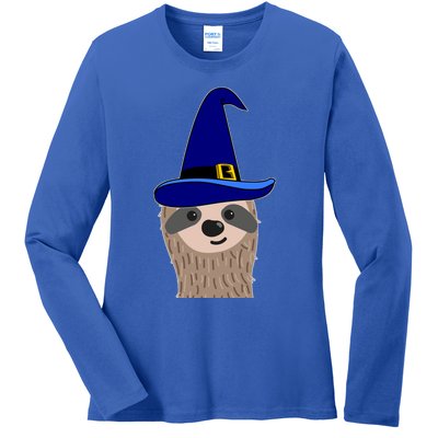 Scary Halloween Wizard Hat Sloth Gift Ladies Long Sleeve Shirt