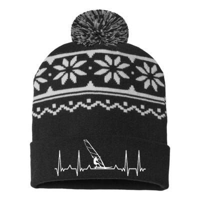 Surfer Heartbeat Windsurfing Surfboard Surfing Windsurfer USA-Made Snowflake Beanie