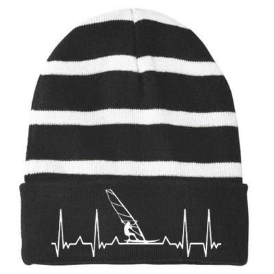 Surfer Heartbeat Windsurfing Surfboard Surfing Windsurfer Striped Beanie with Solid Band