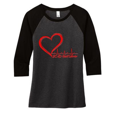 SCAD Heart Warrior Heartbeat Heart Health Awareness Women's Tri-Blend 3/4-Sleeve Raglan Shirt