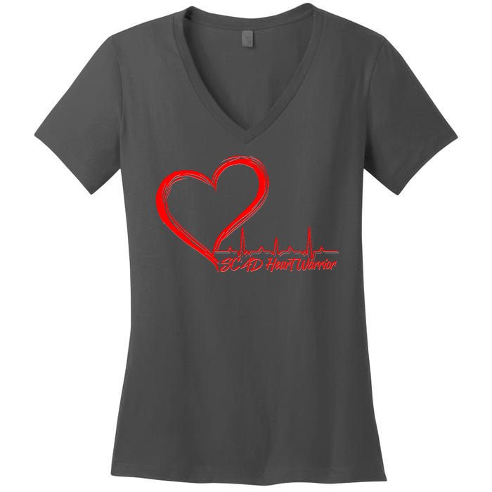 SCAD Heart Warrior Heartbeat Heart Health Awareness Women's V-Neck T-Shirt