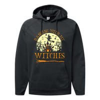 Spooky Halloween Witch Design with Broom and Bat Performance Fleece Hoodie