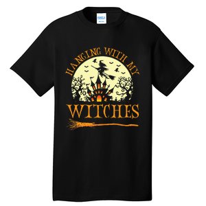 Spooky Halloween Witch Design with Broom and Bat Tall T-Shirt