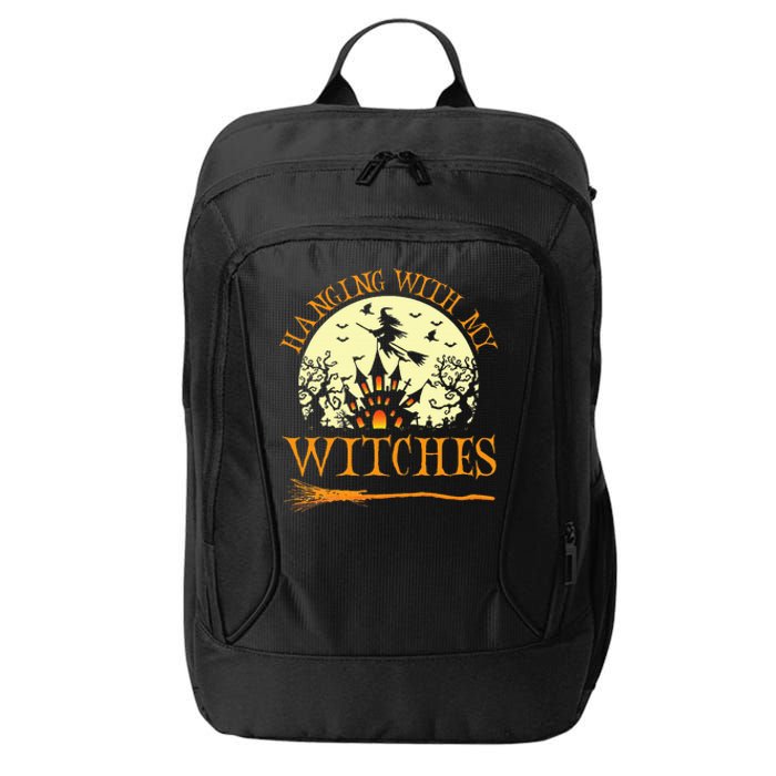 Spooky Halloween Witch Design with Broom and Bat City Backpack