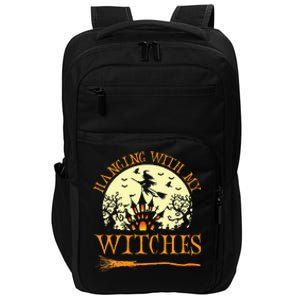 Spooky Halloween Witch Design with Broom and Bat Impact Tech Backpack