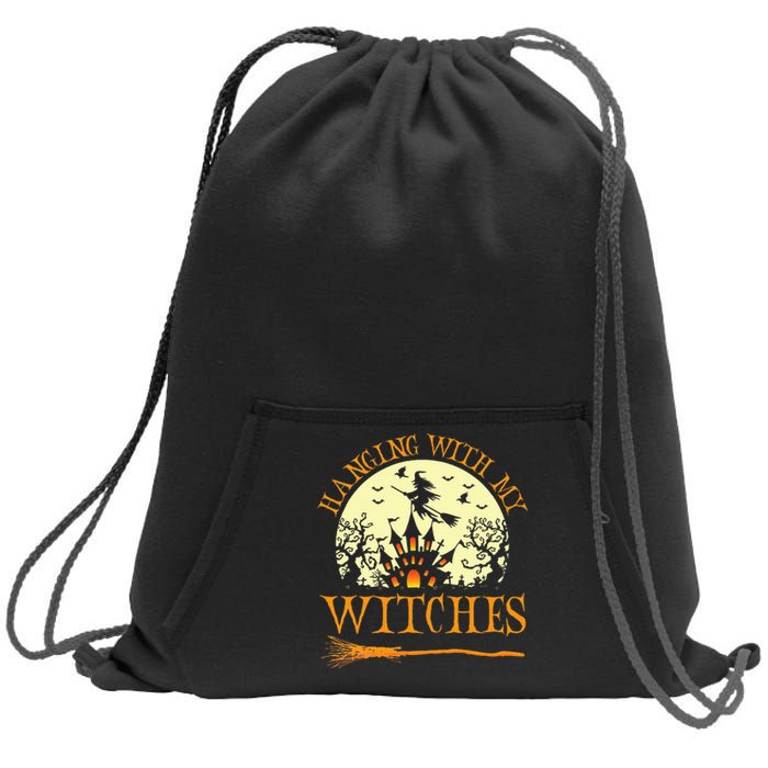 Spooky Halloween Witch Design with Broom and Bat Sweatshirt Cinch Pack Bag