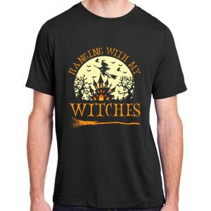 Spooky Halloween Witch Design with Broom and Bat Adult ChromaSoft Performance T-Shirt