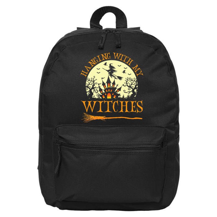 Spooky Halloween Witch Design with Broom and Bat 16 in Basic Backpack