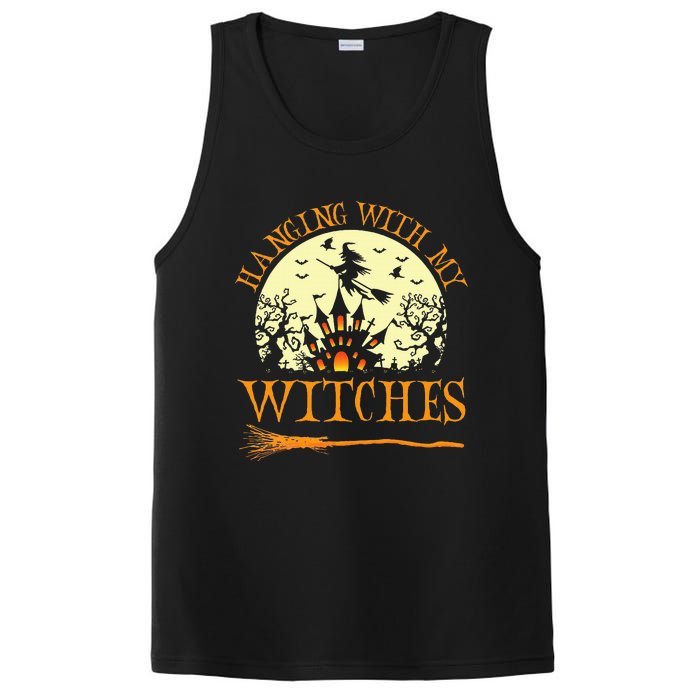 Spooky Halloween Witch Design with Broom and Bat PosiCharge Competitor Tank