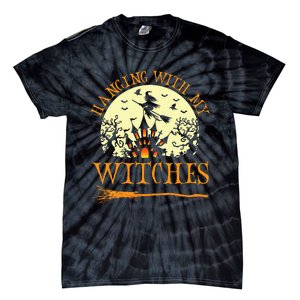 Spooky Halloween Witch Design with Broom and Bat Tie-Dye T-Shirt