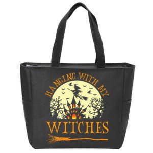 Spooky Halloween Witch Design with Broom and Bat Zip Tote Bag