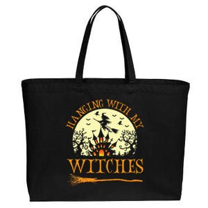 Spooky Halloween Witch Design with Broom and Bat Cotton Canvas Jumbo Tote