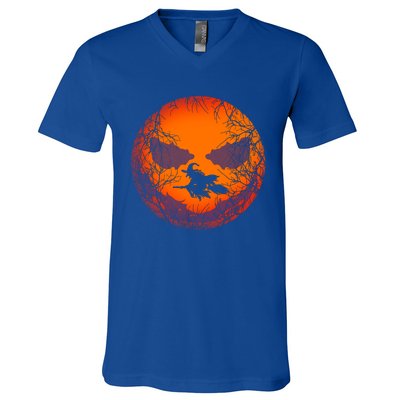 Scary Halloween Witch Wicked Moon Design Costume Gift V-Neck T-Shirt