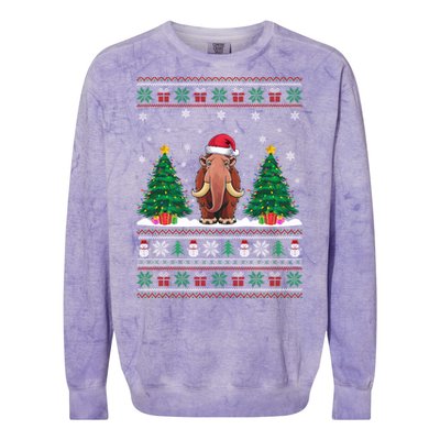 Santa Hat Woolly Mammoth Christmas Tree Lights Ugly Meaningful Gift Colorblast Crewneck Sweatshirt