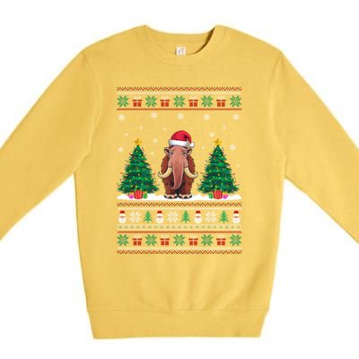 Santa Hat Woolly Mammoth Christmas Tree Lights Ugly Meaningful Gift Premium Crewneck Sweatshirt