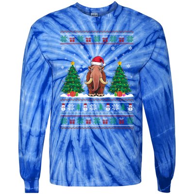 Santa Hat Woolly Mammoth Christmas Tree Lights Ugly Meaningful Gift Tie-Dye Long Sleeve Shirt