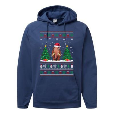 Santa Hat Woolly Mammoth Christmas Tree Lights Ugly Meaningful Gift Performance Fleece Hoodie