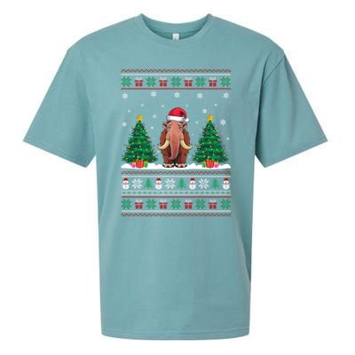 Santa Hat Woolly Mammoth Christmas Tree Lights Ugly Meaningful Gift Sueded Cloud Jersey T-Shirt