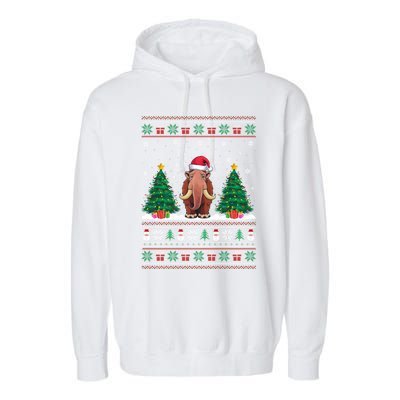 Santa Hat Woolly Mammoth Christmas Tree Lights Ugly Meaningful Gift Garment-Dyed Fleece Hoodie