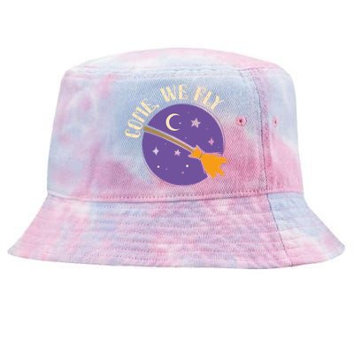 Spooky Halloween Witch I Witches Broom I Come We Fly Gift Tie-Dyed Bucket Hat