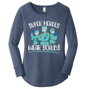 Super Heroes Wear Scrubs Nurse Great Gift Women's Perfect Tri Tunic Long Sleeve Shirt