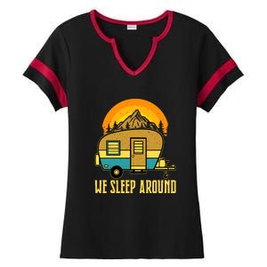 Sunset Holiday We Sleep Around RV Camping Gift Ladies Halftime Notch Neck Tee