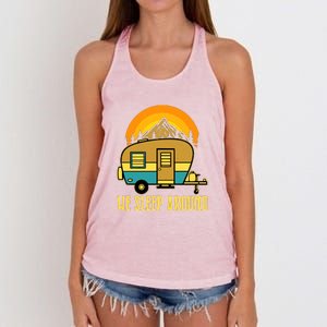 Sunset Holiday We Sleep Around RV Camping Gift Women's Knotted Racerback Tank