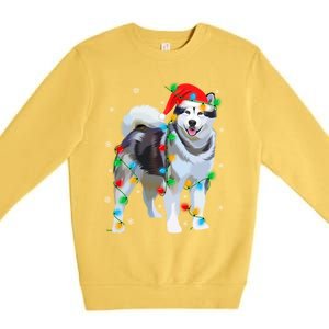 Santa Hat Xmas Lighting Siberian Husky Christmas Gift Premium Crewneck Sweatshirt