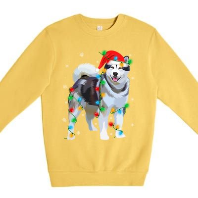 Santa Hat Xmas Lighting Siberian Husky Christmas Gift Premium Crewneck Sweatshirt