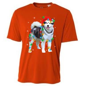 Santa Hat Xmas Lighting Siberian Husky Christmas Gift Cooling Performance Crew T-Shirt