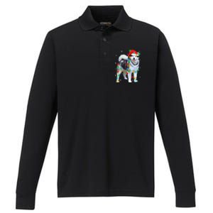 Santa Hat Xmas Lighting Siberian Husky Christmas Gift Performance Long Sleeve Polo