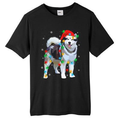 Santa Hat Xmas Lighting Siberian Husky Christmas Gift Tall Fusion ChromaSoft Performance T-Shirt