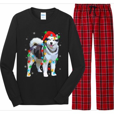 Santa Hat Xmas Lighting Siberian Husky Christmas Gift Long Sleeve Pajama Set