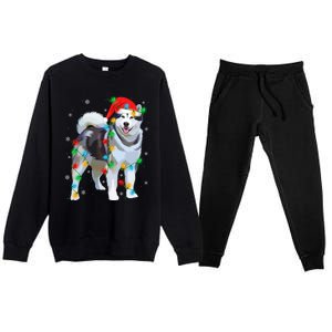 Santa Hat Xmas Lighting Siberian Husky Christmas Gift Premium Crewneck Sweatsuit Set