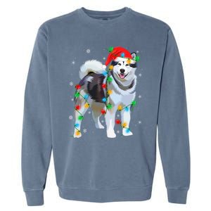 Santa Hat Xmas Lighting Siberian Husky Christmas Gift Garment-Dyed Sweatshirt