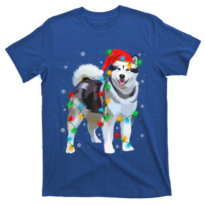 Santa Hat Xmas Lighting Siberian Husky Christmas Gift T-Shirt