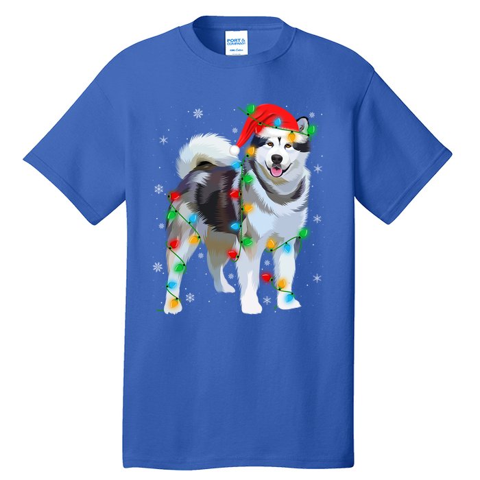 Santa Hat Xmas Lighting Siberian Husky Christmas Gift Tall T-Shirt