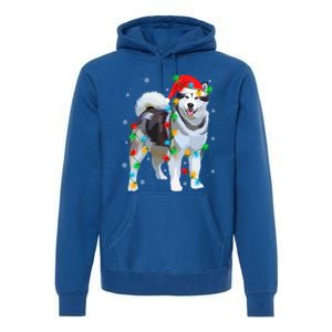 Santa Hat Xmas Lighting Siberian Husky Christmas Gift Premium Hoodie