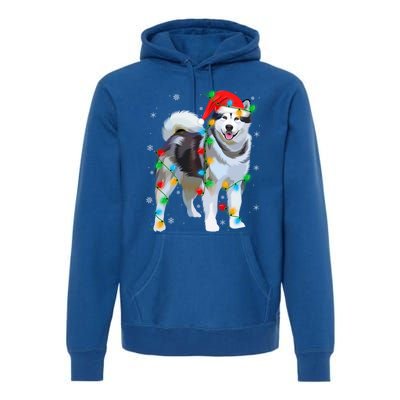 Santa Hat Xmas Lighting Siberian Husky Christmas Gift Premium Hoodie